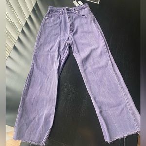 Purple Zara High Rise Jeans, straight leg jeans, raw hem